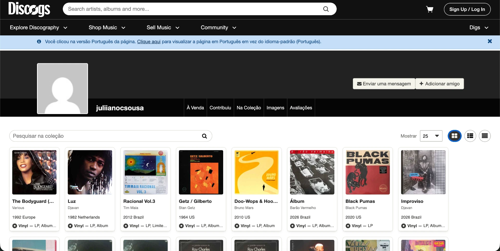 Coleção de discos exibida como catálogo no Discogs
